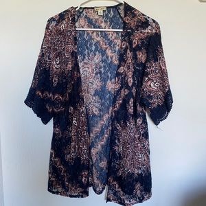 Francesca’s Miami Blue & Pink Lace Detail Kimono